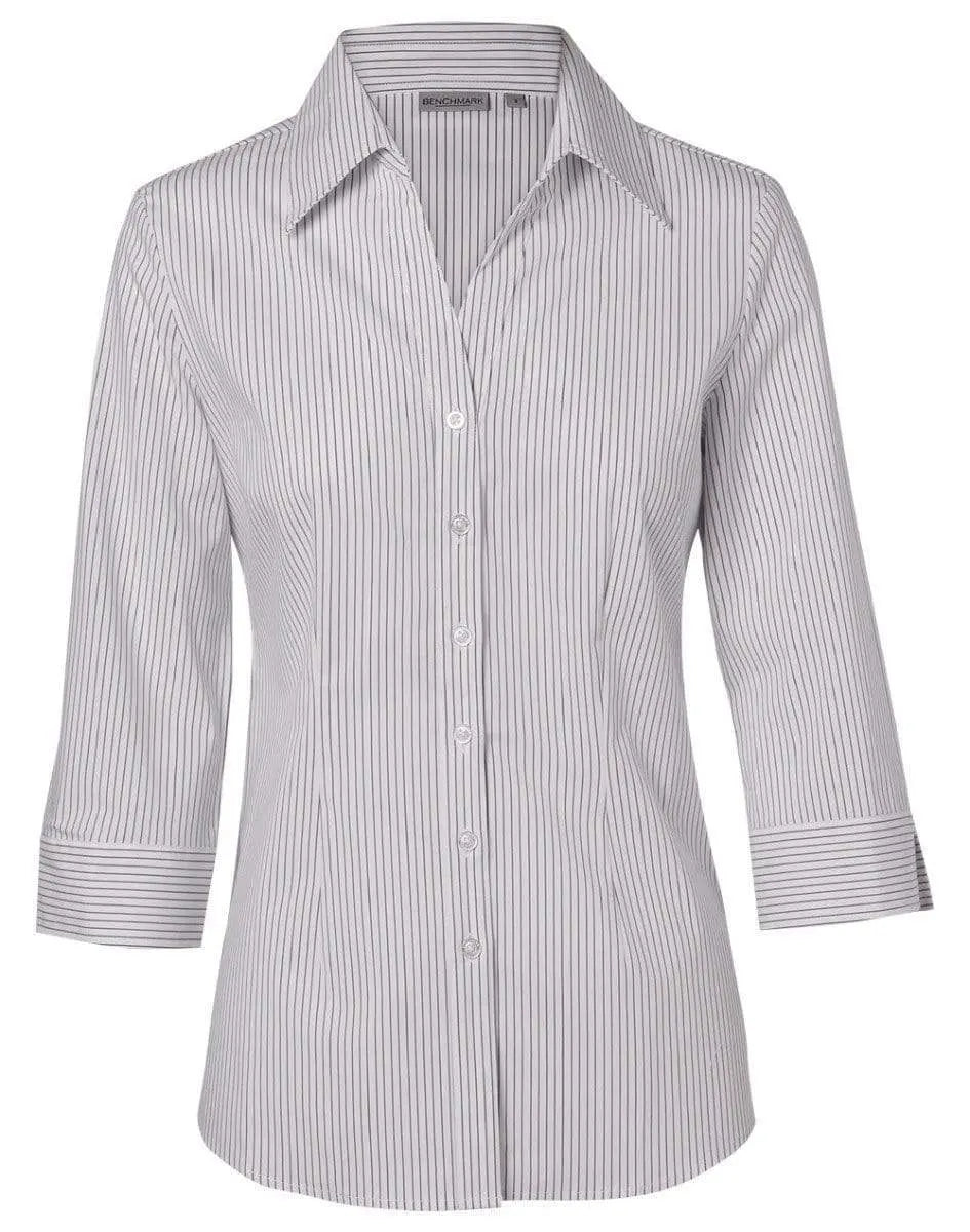 BENCHMARK Women's Ticking Stripe 3/4 Sleeve Shirt M8200Q Corporate Wear Benchmark White/Grey 6